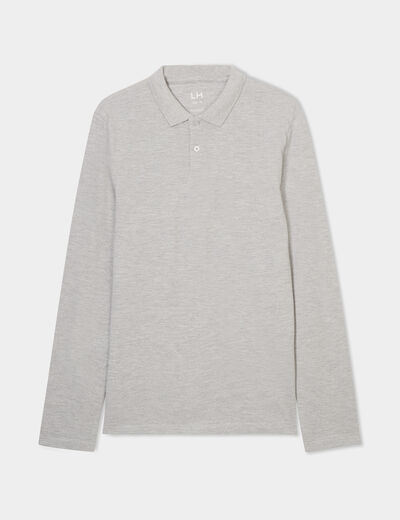 Polo manches longues en coton gris homme