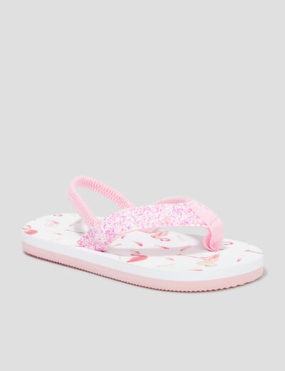 Tongs à brides élastiquée pétales rose fille