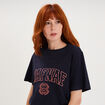 T-shirt col rond manches courtes print bleu fonc&eacute; femme