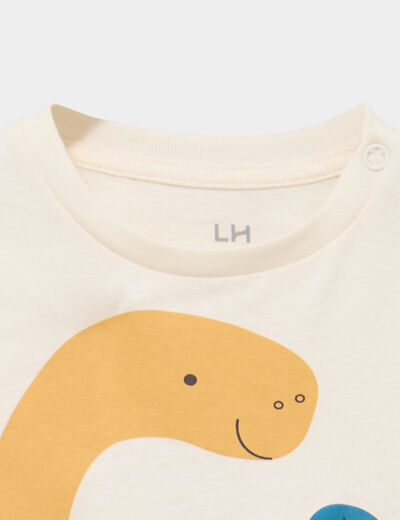 T-shirt &eacute;paule boutonn&eacute;e manches longues ecru b&eacute;b&eacute; gar&ccedil;on