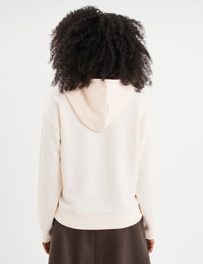 Sweat hoodie manches longues à capuche beige femme