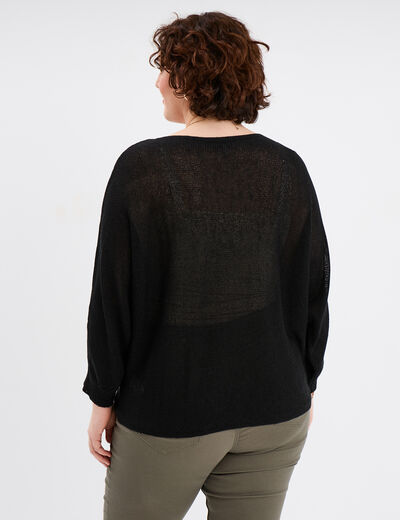 Pull manches longues col rond noir femme grande taille