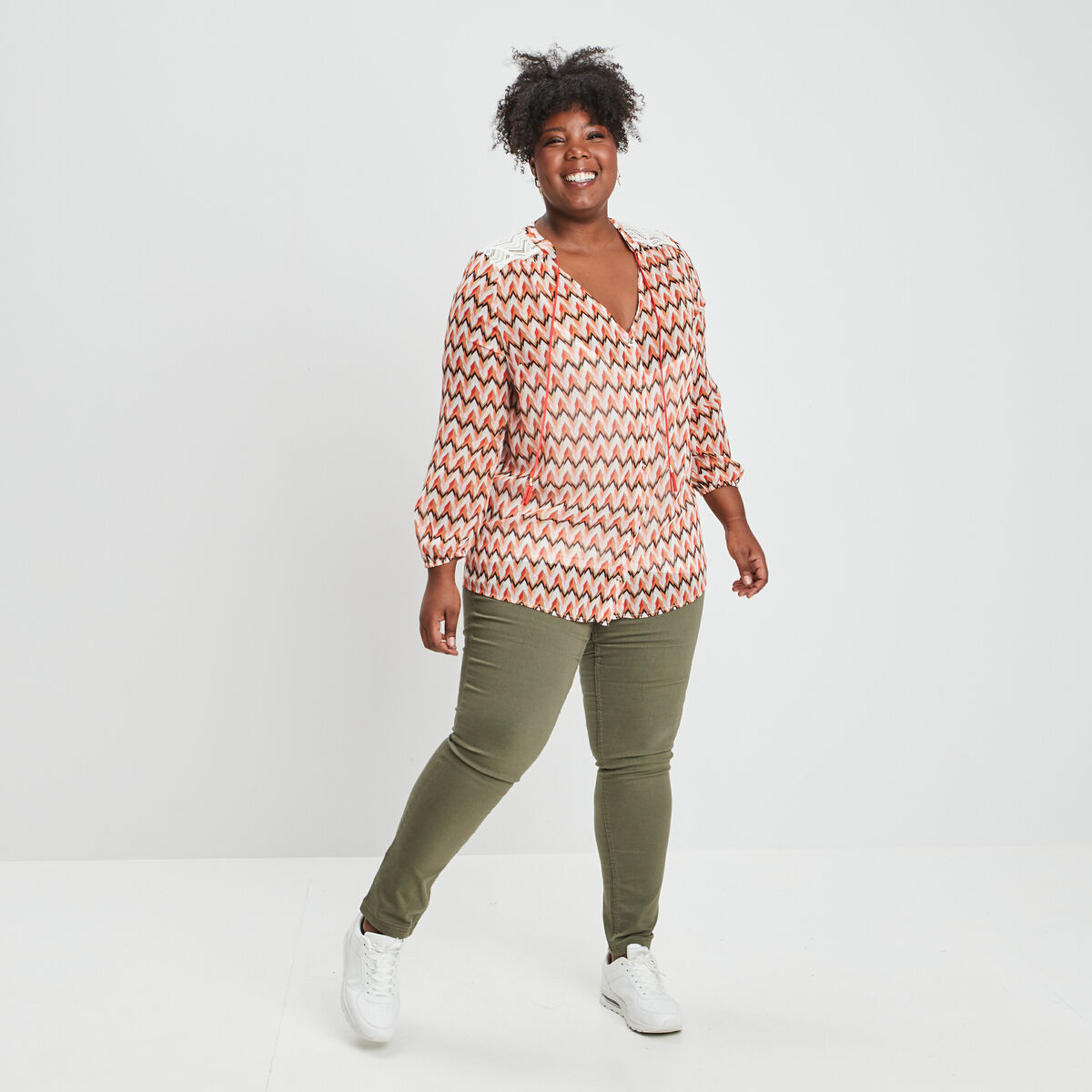 Blouse manches 3/4 ecru femme grande taille