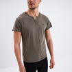 T-shirt col tunisien manches courte vert kaki homme