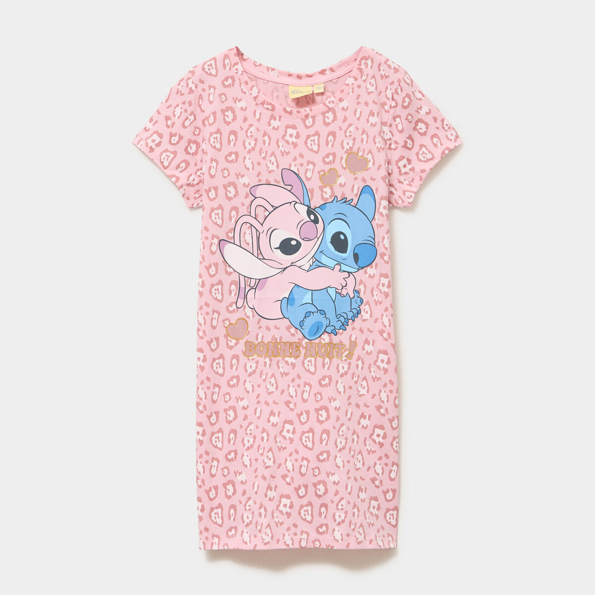 Chemise de nuit mi-longue coton Stitch rose fille