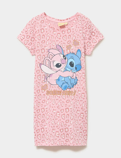 Chemise de nuit mi-longue coton Stitch rose fille