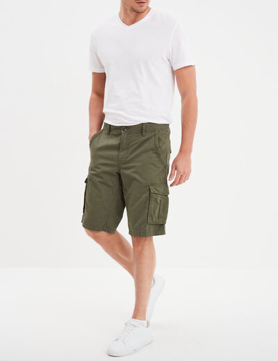 Short cargo poches à rabat coton vert kaki homme