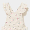 Robe salopette bretelles &agrave; volants coton ecru b&eacute;b&eacute; fille