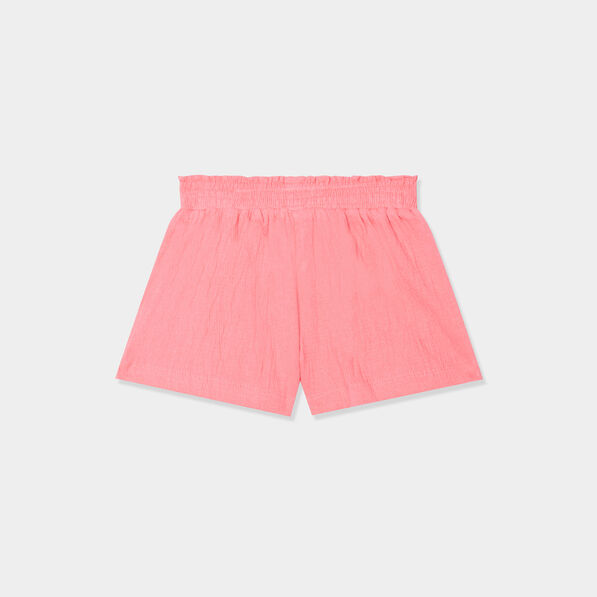 Short fluide taille smockée rose fluo bébé fille