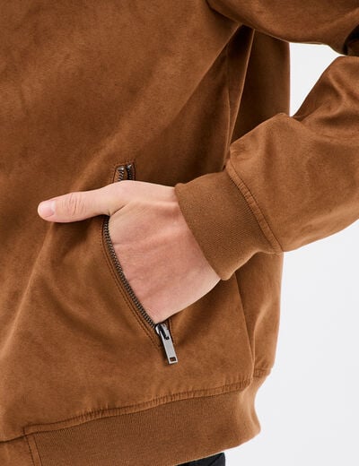 Blouson bomber suédine zippé et doublé camel homme