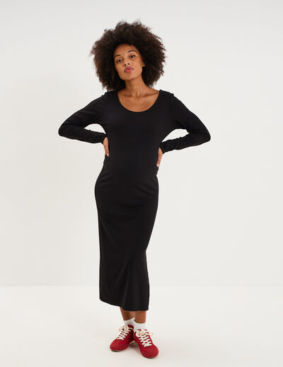 Robe longue c&ocirc;tel&eacute;e grossesse noir femme maternit&eacute;