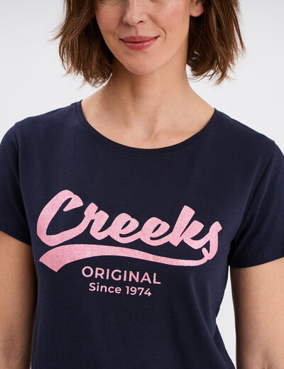 T-shirt col rond manches courtes Creeks bleu marine femme