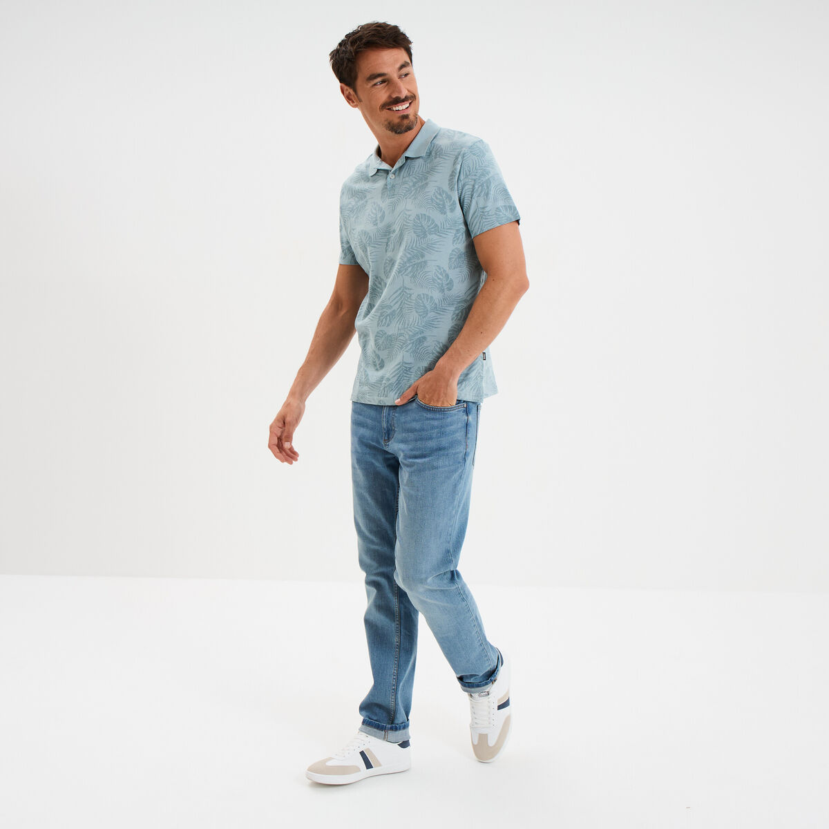 Polo manches courtes coton bleu gris homme