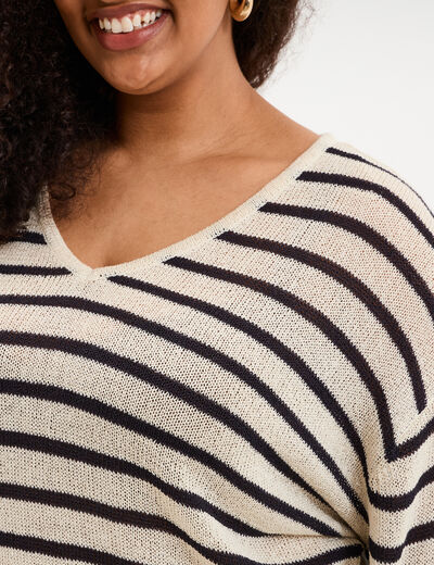 Pull ajust&eacute; manches longues ecru femme grande taille