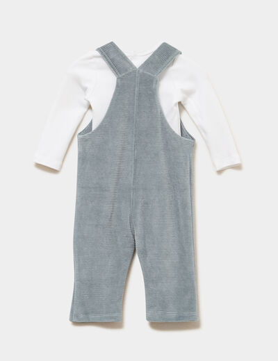 Ensemble t-shirt salopette effet velours vert fonc&eacute; b&eacute;b&eacute;