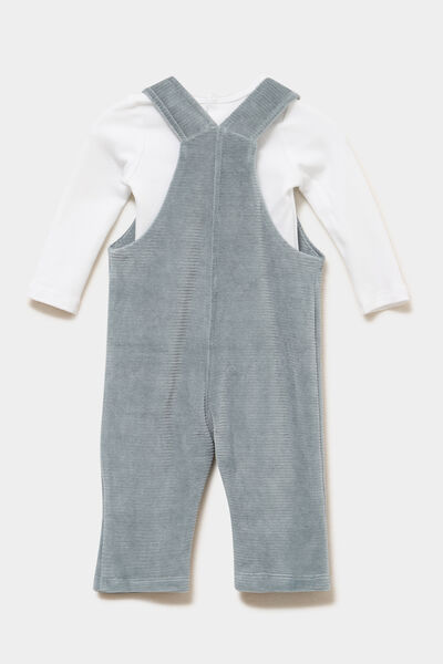 Ensemble t-shirt salopette effet velours vert fonc&eacute; b&eacute;b&eacute;
