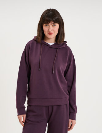 Sweat hoodie manches longues &agrave; capuche violet fonc&eacute; femme