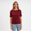T-shirt col rond manches courtes coton bordeaux femme