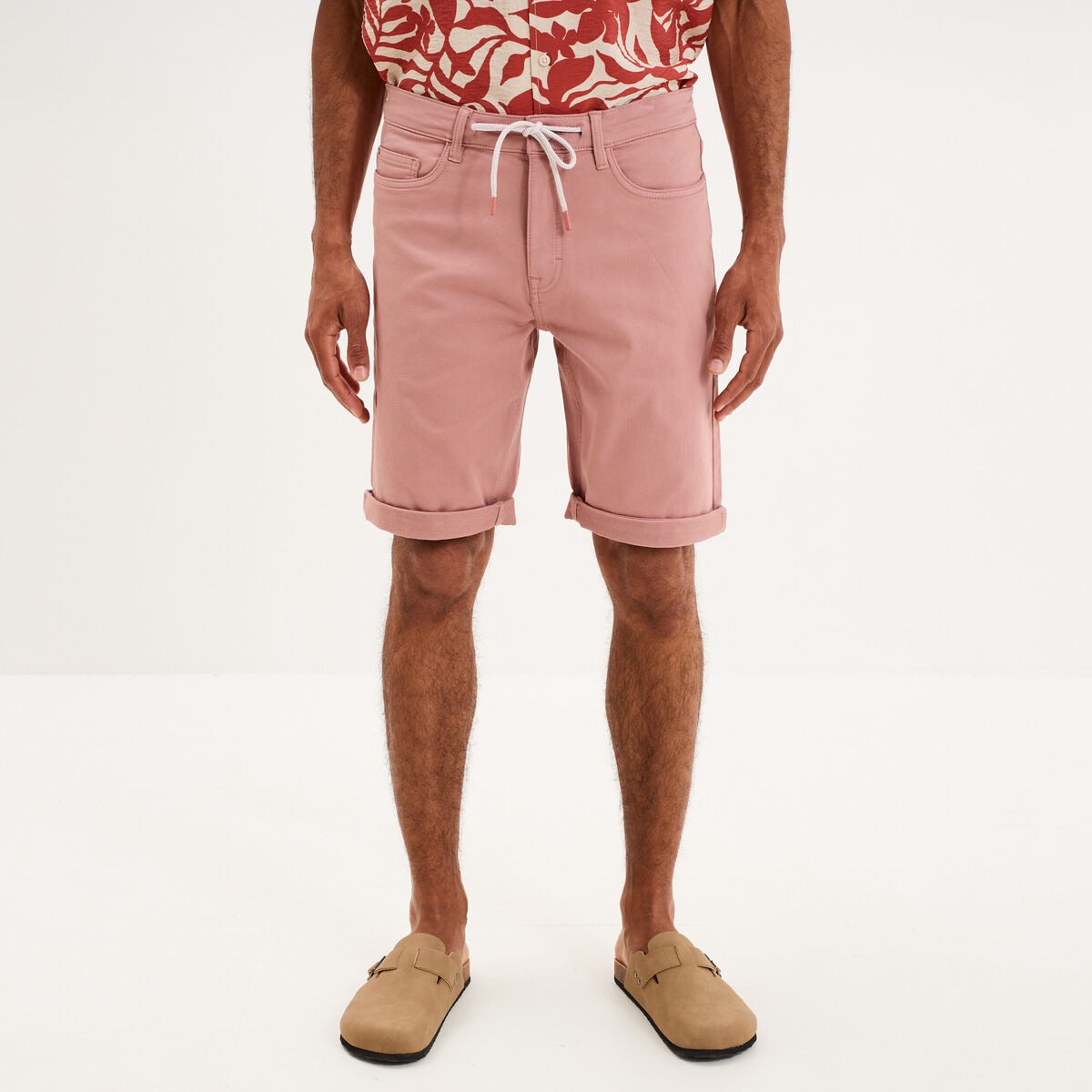 Bermuda en jean straight 5 poches vieux rose homme