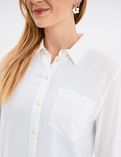 Chemise mélange lin manches longues blanc femme