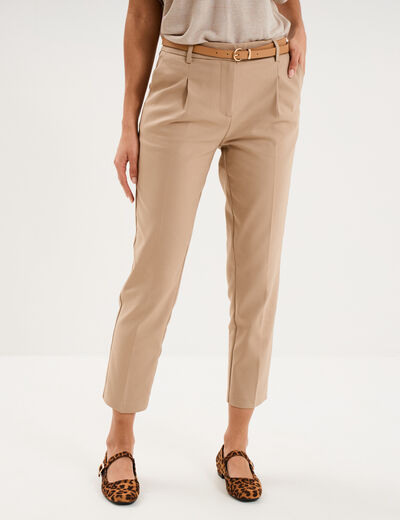 Pantalon cigarette &agrave; ceinture amovible marron femme