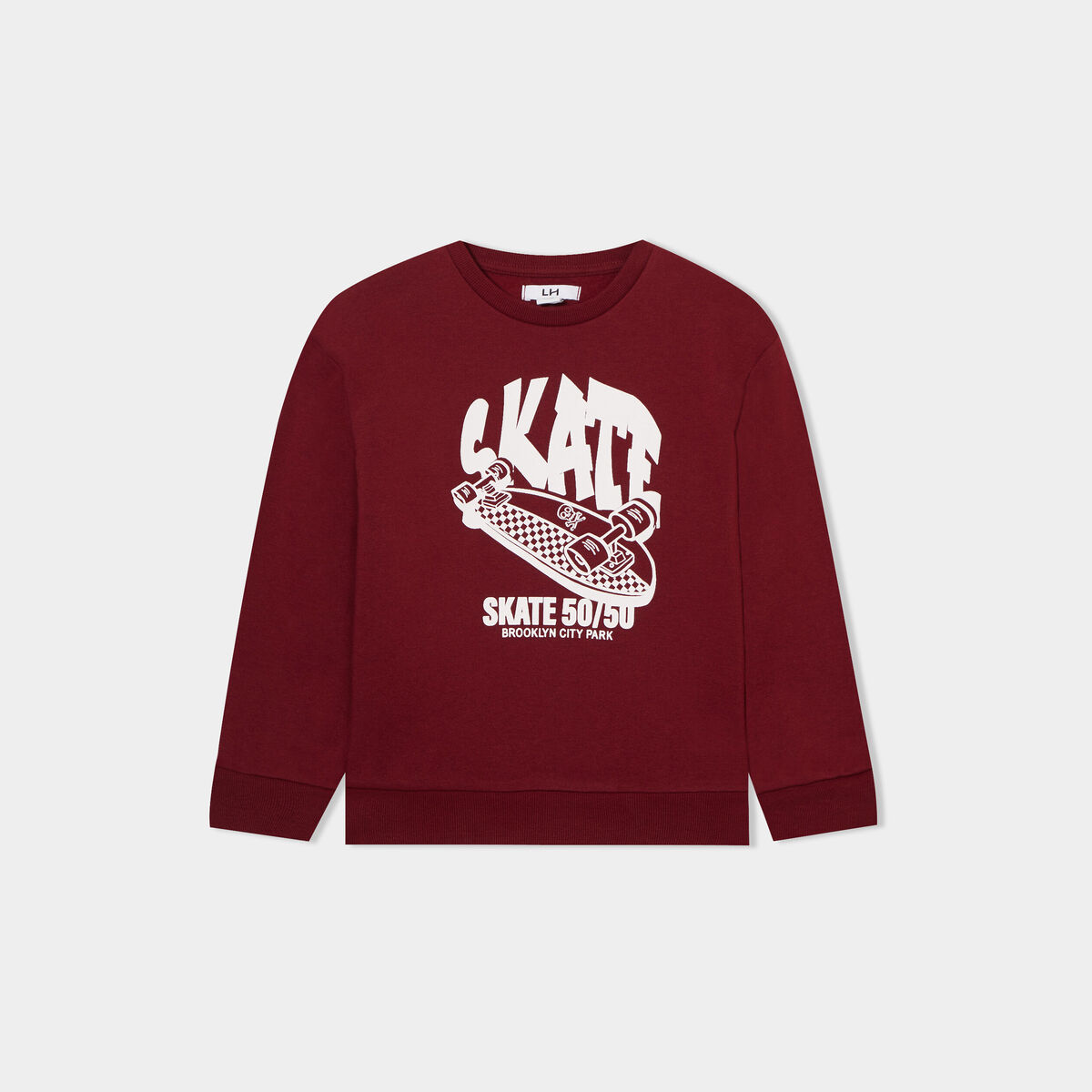 Sweat col rond manches longues bordeaux garçon