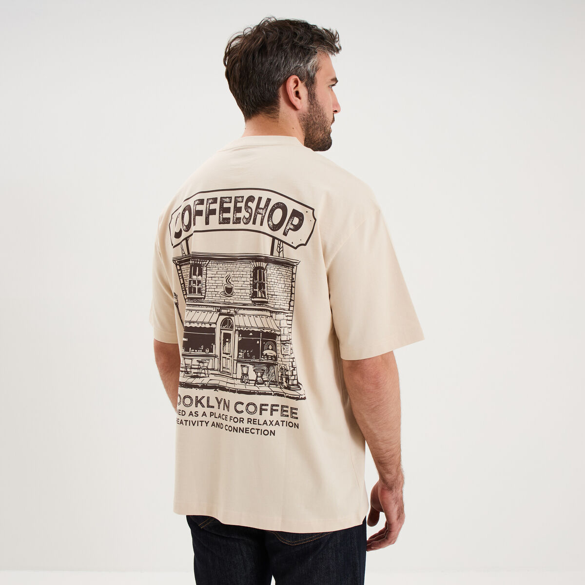 T-shirt relax manches courtes coton ecru homme