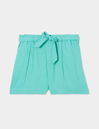 Short paperbag fluide coton vert menthe femme