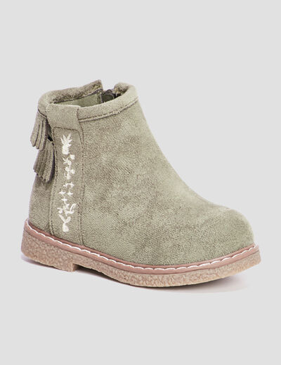 Bottines franges vert kaki b&eacute;b&eacute; fille