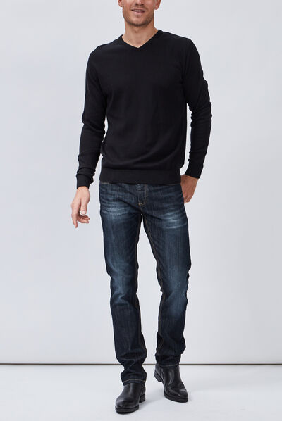 Pull avec col en V noir homme
