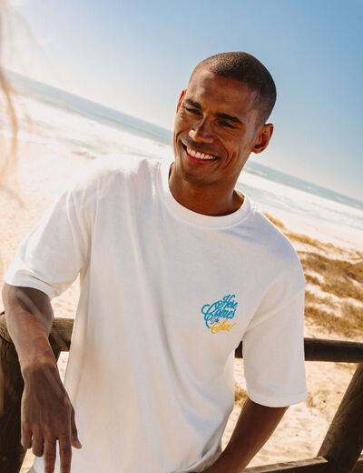 T-shirt textur&eacute; manches courtes coton blanc homme