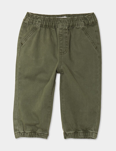 Pantalon jogger bas élastiqué coton vert kaki bébé garçon