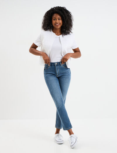 Jean stretch slim 7/8 ème denim stone femme
