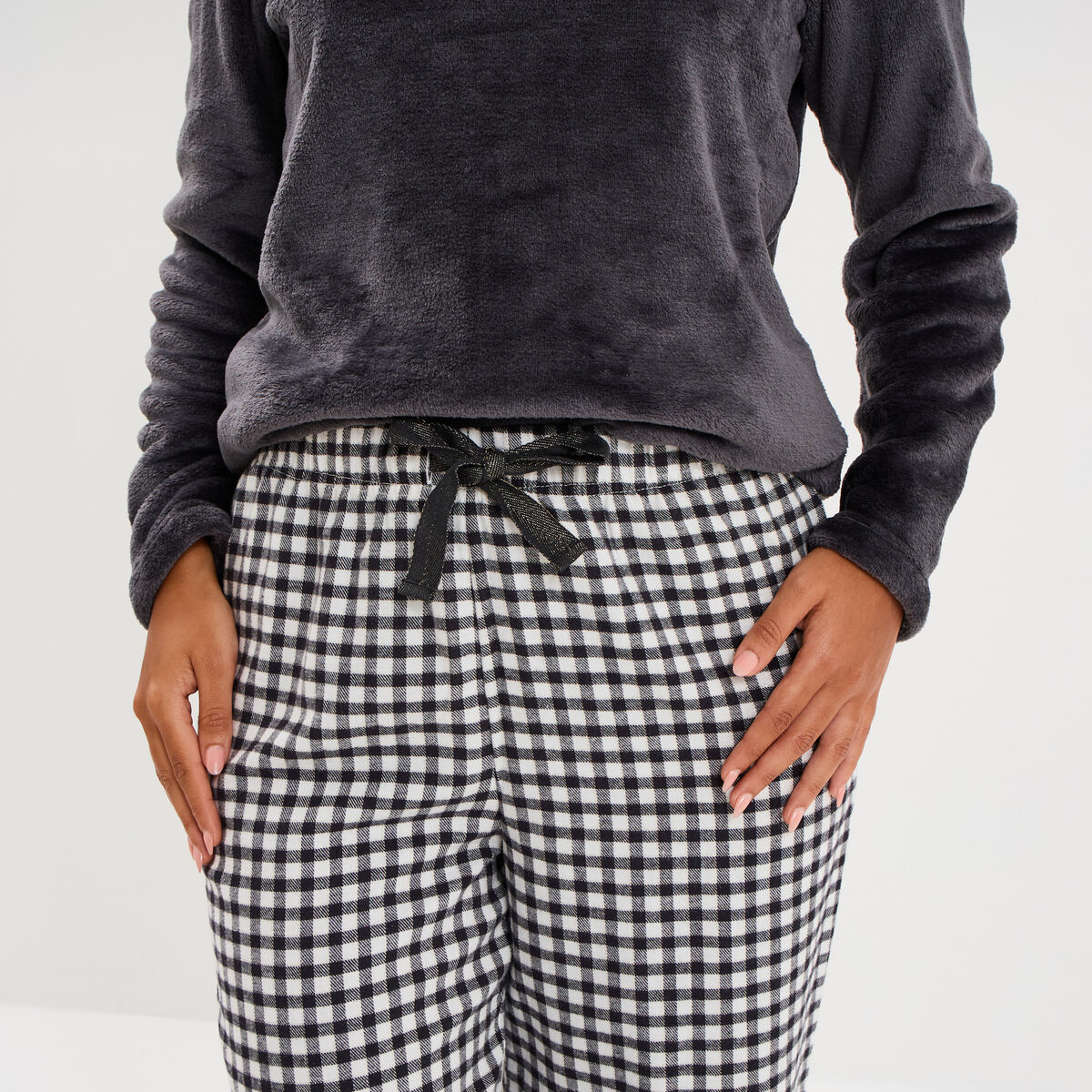 Ensemble pyjama effet polaire 3 pi&egrave;ces bleu marine femme
