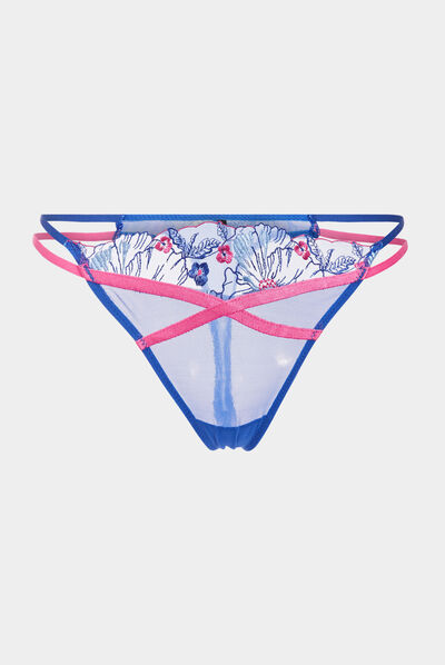 String avec broderie bleu electrique femme