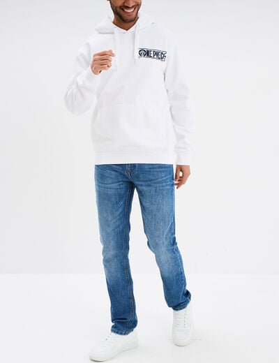 Sweat hoodie 1 poche coton One Piece blanc homme