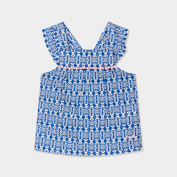 blouse coton sans manches a volants bleu bebef Blouse coton sans manches à volants bleu bébé fille