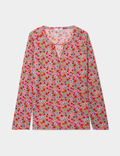T-shirt manches longues à revers rouge femme