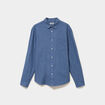 Chemise manches longues lin m&eacute;lang&eacute; bleu homme