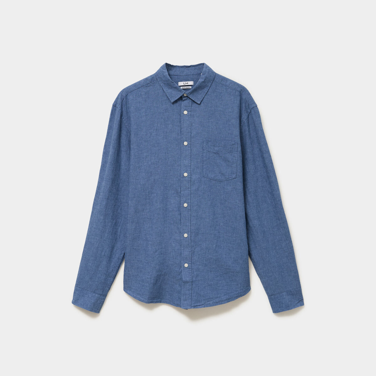 Chemise manches longues lin m&eacute;lang&eacute; bleu homme