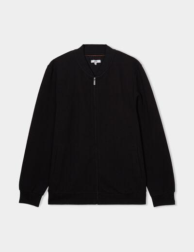 Gilet reli&eacute;f&eacute; manches longues zipp&eacute; noir homme