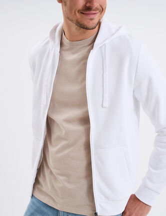 Sweat zippé molleton à capuche blanc homme