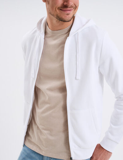 Sweat zippé molleton à capuche blanc homme
