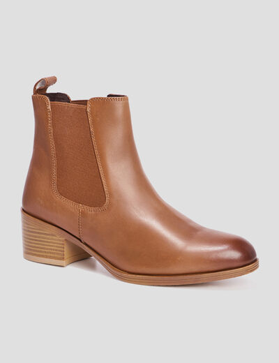 Bottines à talons en cuir marron femme