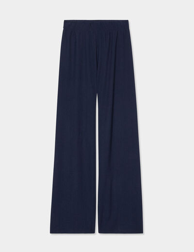 Pantalon fluide large bleu marine femme