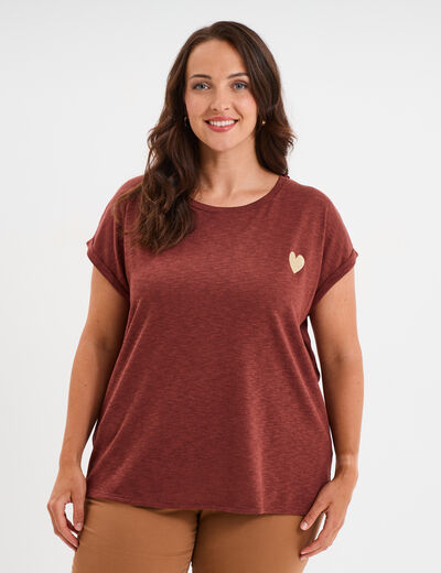 T-shirt manches courtes marron femme grande taille