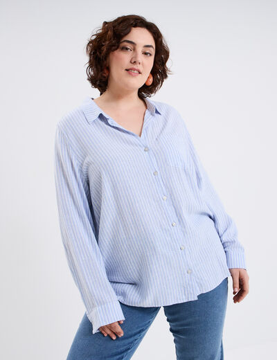 Chemise oversize lin mélangé bleu lavande femme grande taille