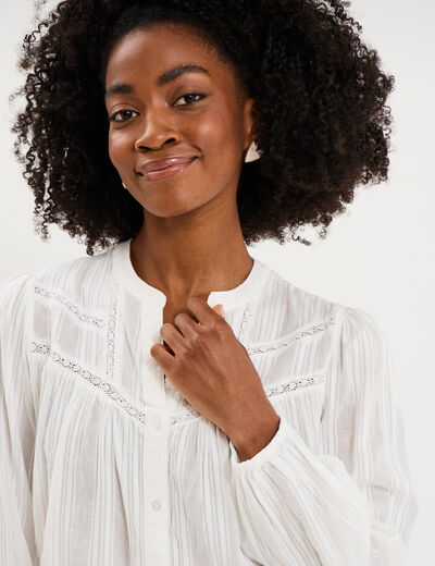 Blouse droite col tunisien coton blanc femme