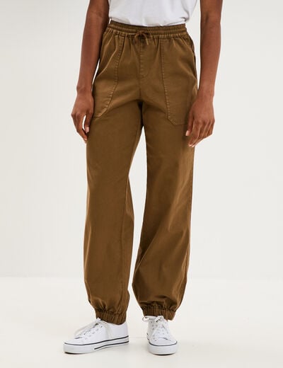 Pantalon molleton cargo droit cropped beige femme
