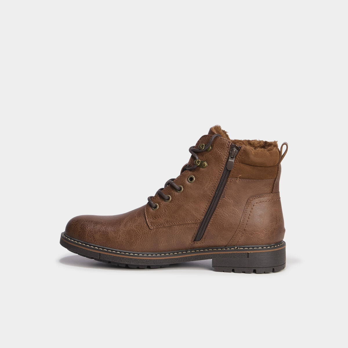 Bottines montantes zipp&eacute;es &agrave; lacets marron homme